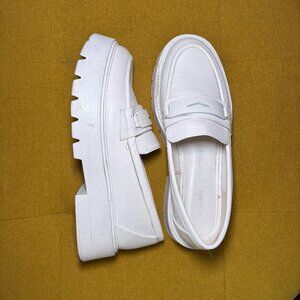 Bershka Women’s White Chunky Square-Toe Loafers Slip-On Platform Casual Shoes